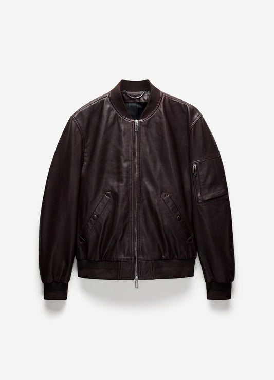 Leather Bomber Jacket Wine