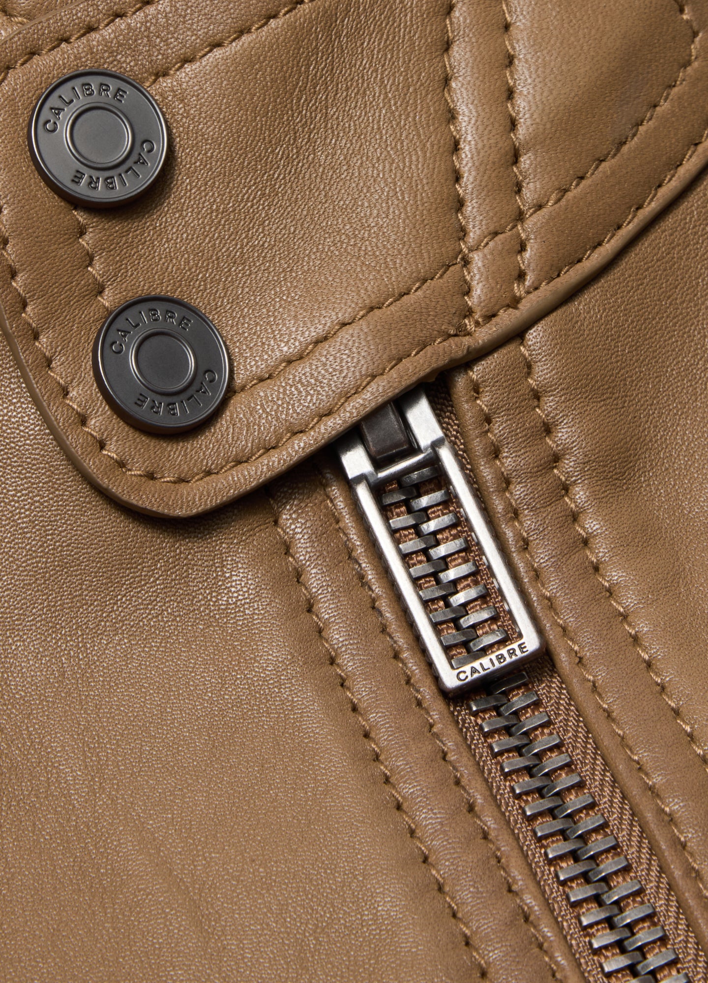 Stand Collar Leather Bomber Jacket Camel