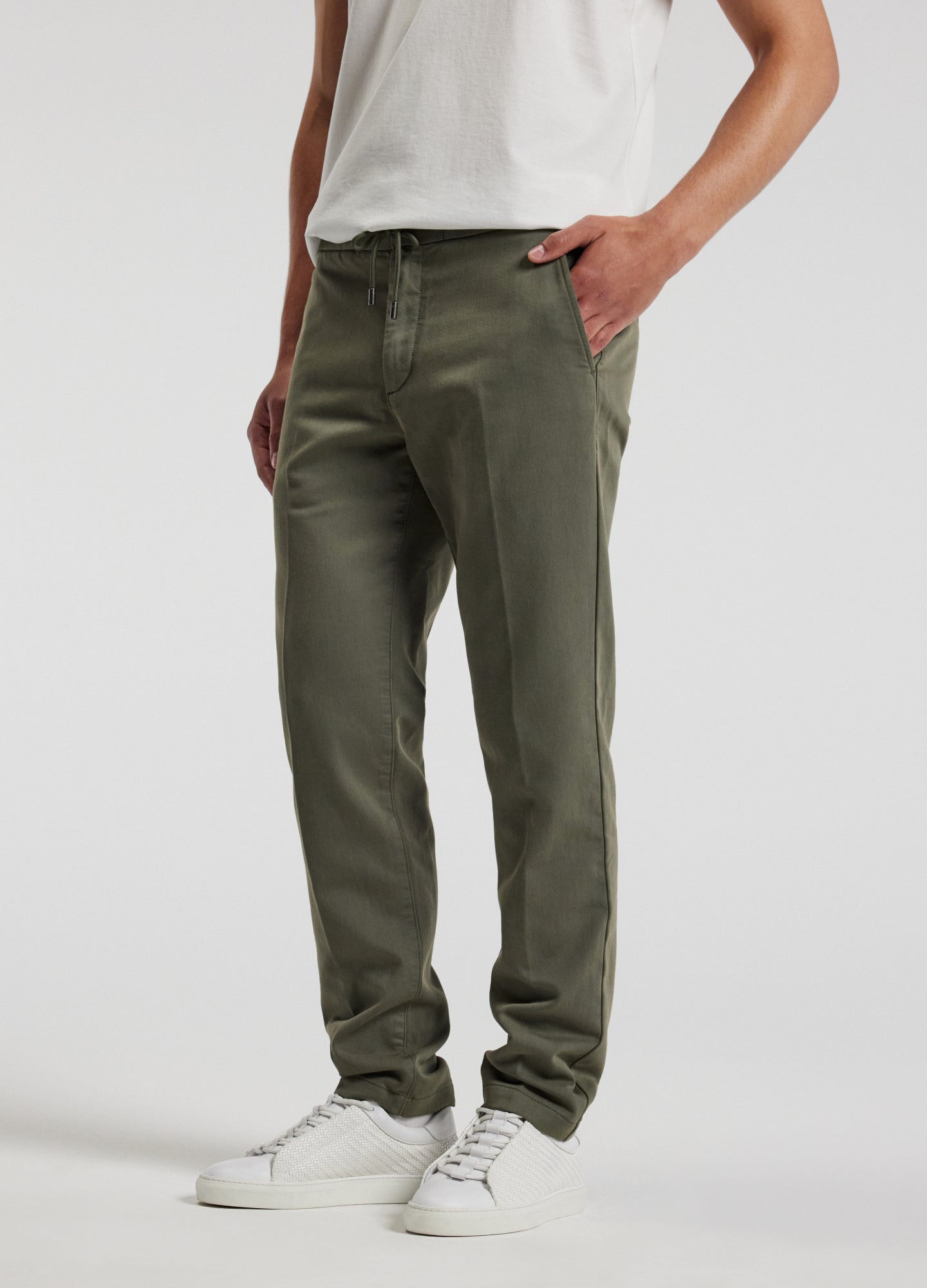 Dobby Denim Drawstring Pants Khaki