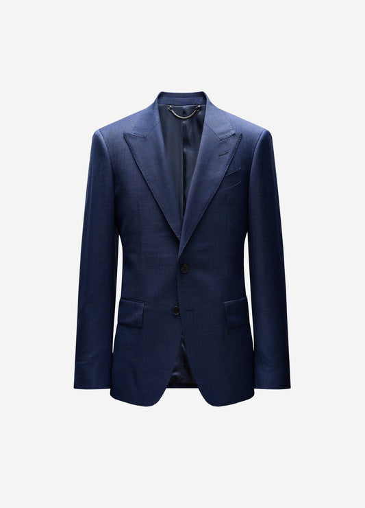 Micro Check Wool Suit Jacket Royal Blue