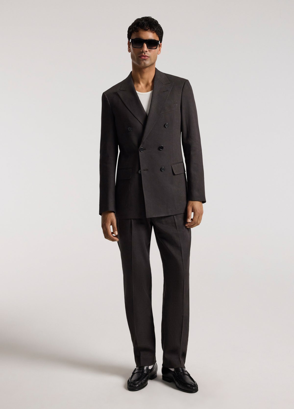 Straight Leg Linen Blend Suit Pants Chocolate