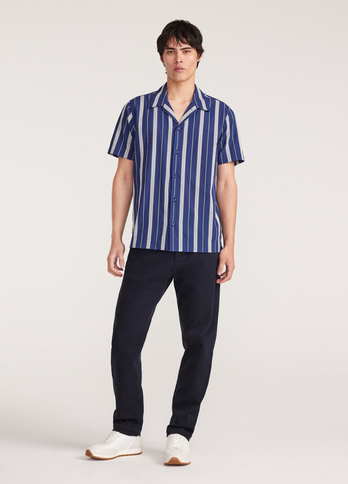 Embroidered Stripe Short Sleeve Shirt Navy