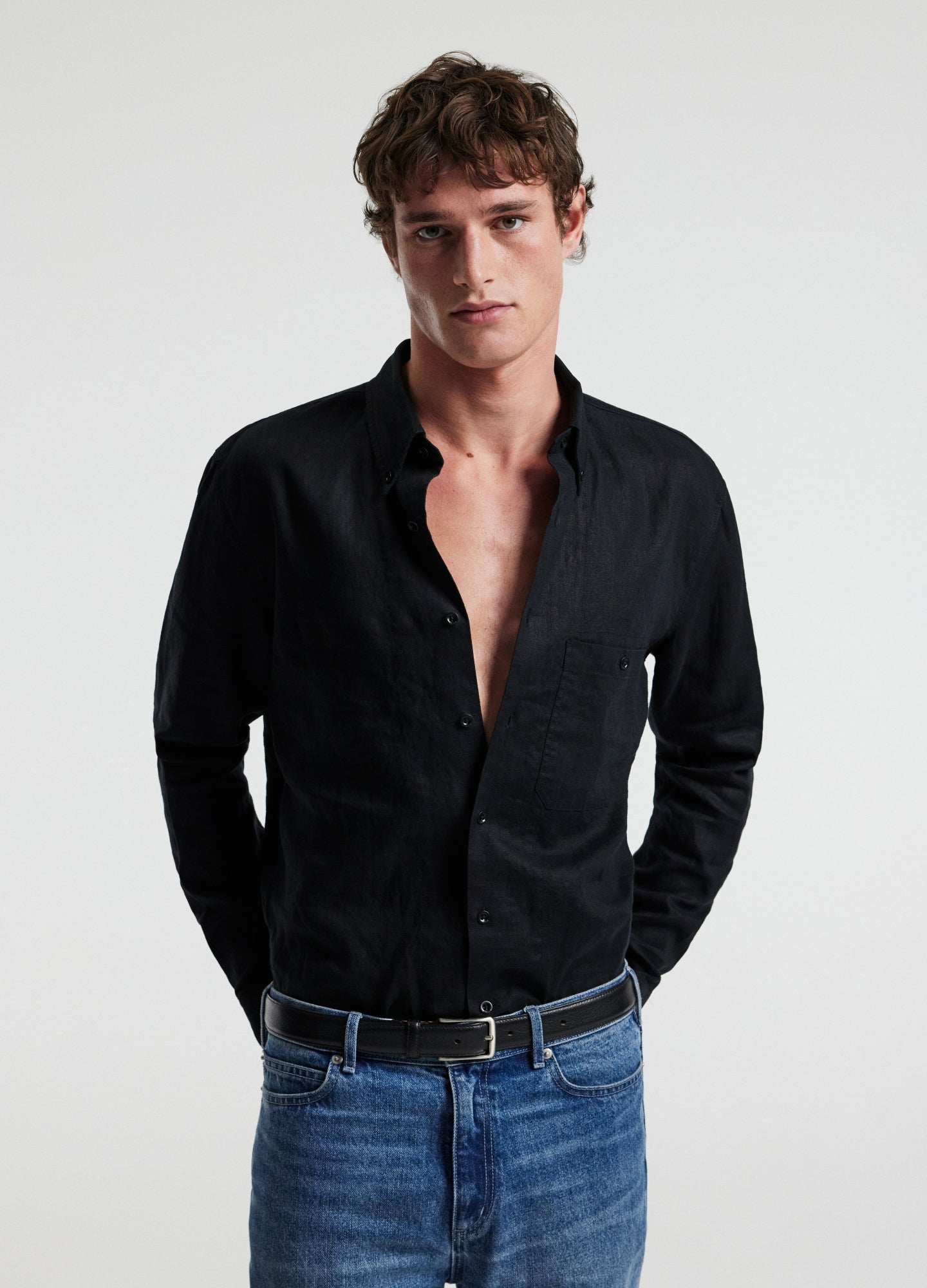 Washed Linen Shirt Black