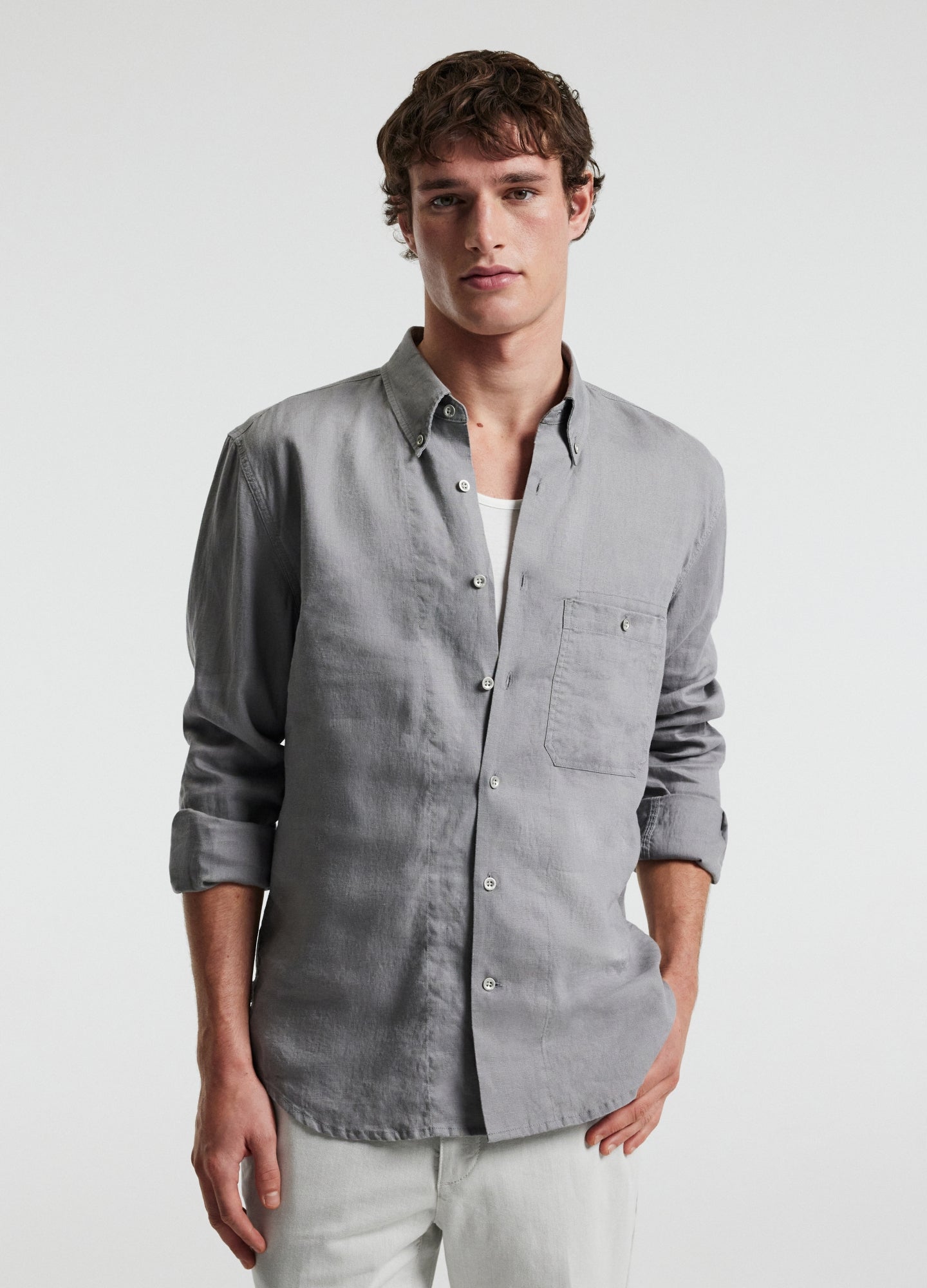 Washed Linen Shirt Dark Ash