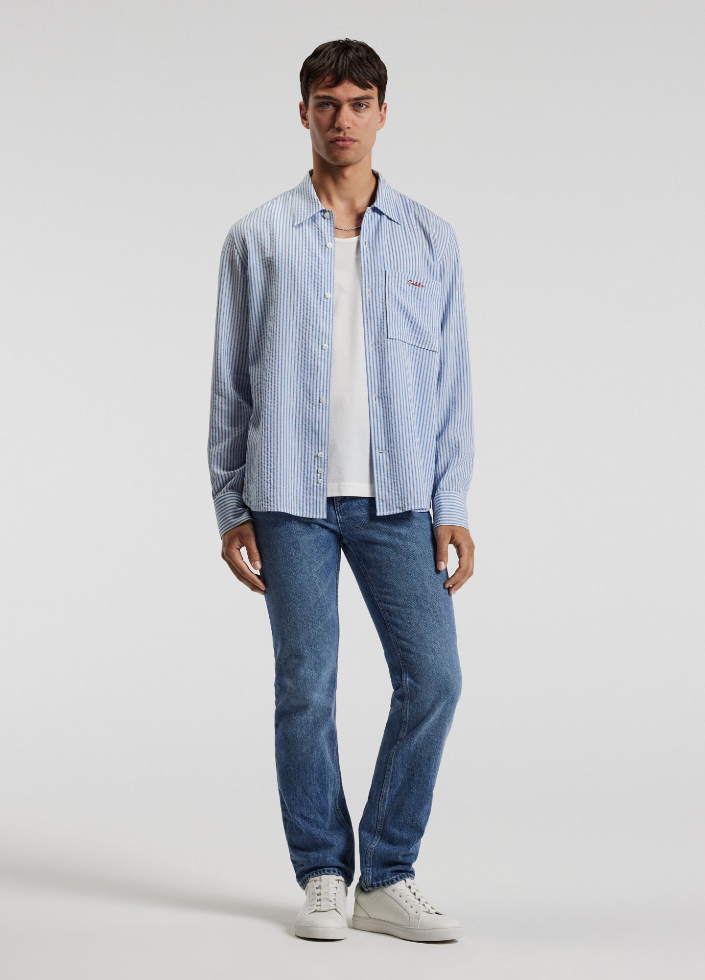 Seersucker Striped Shirt Pale Blue