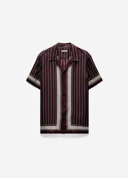 Stripe Scarf Print Short Sleeve Shirt Oxblood