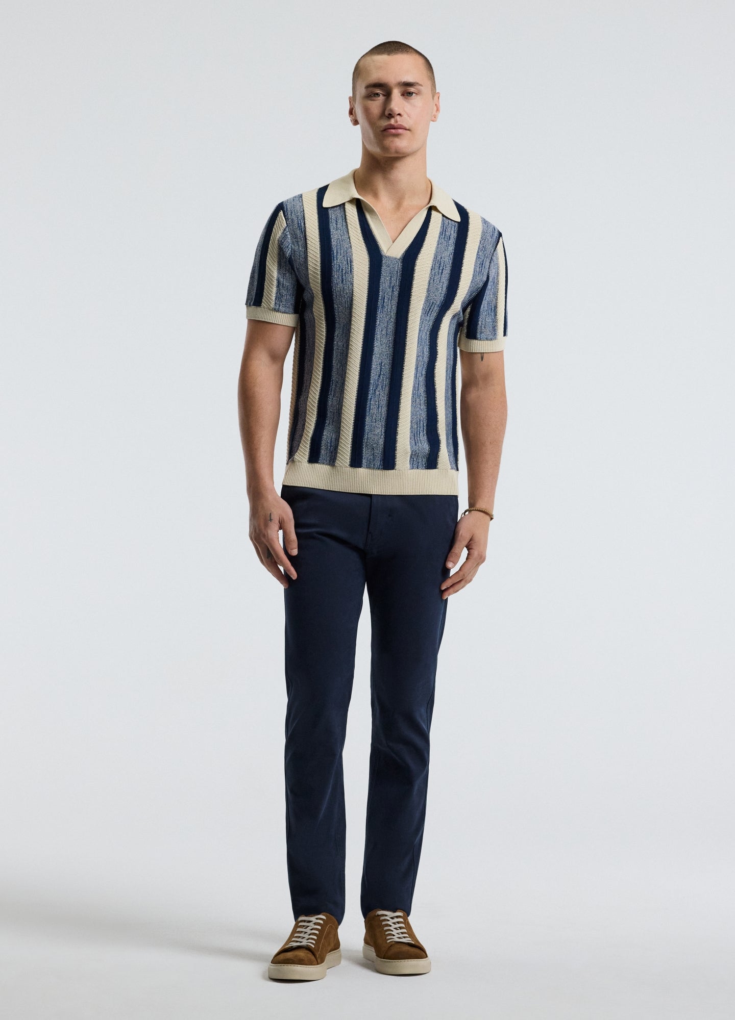 Vertical Stripe Polo Blue