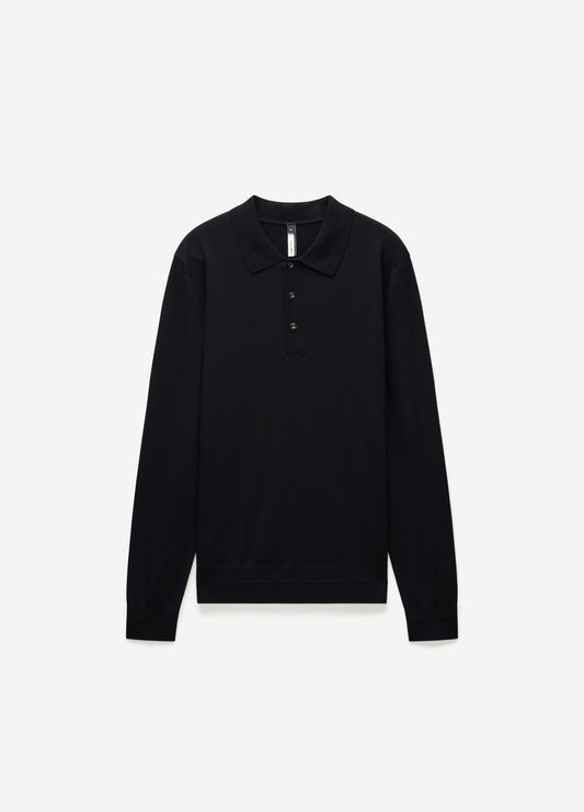 Long Sleeve Tech Knit Polo Black