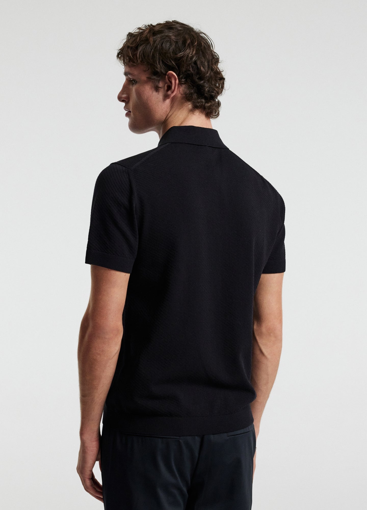 Cotton Zip Neck Polo Black