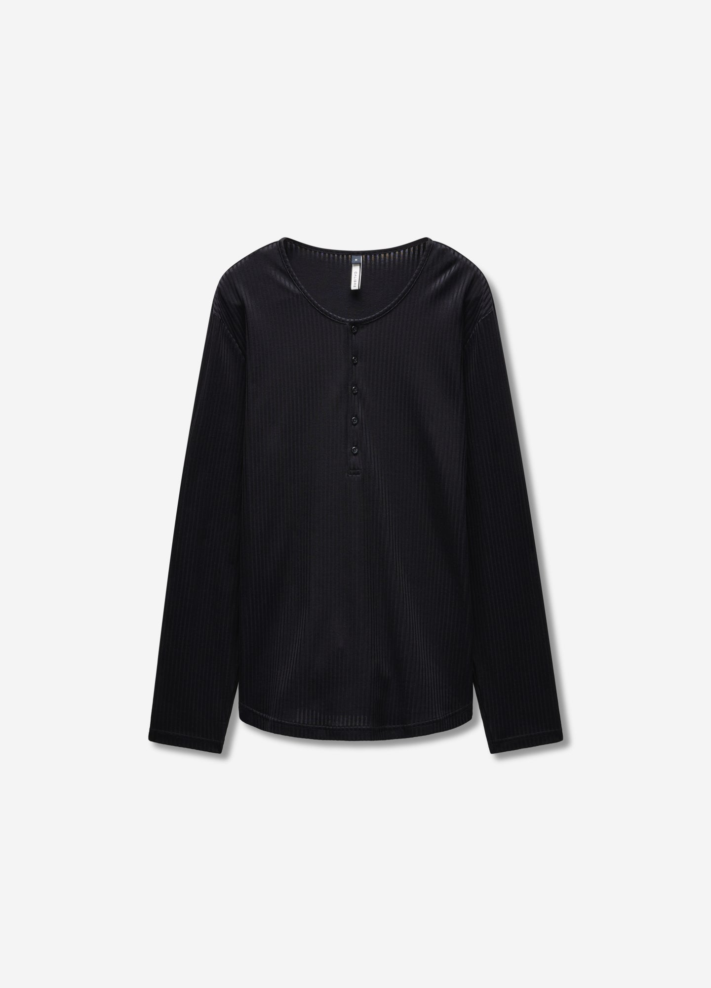 Long Sleeve Ribbed Henley Top Black