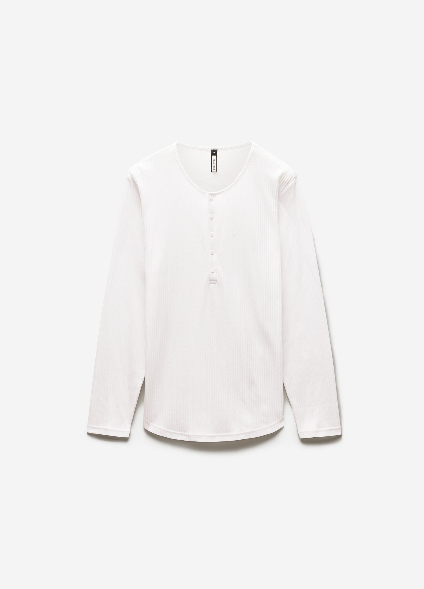 Long Sleeve Ribbed Henley Top Off White