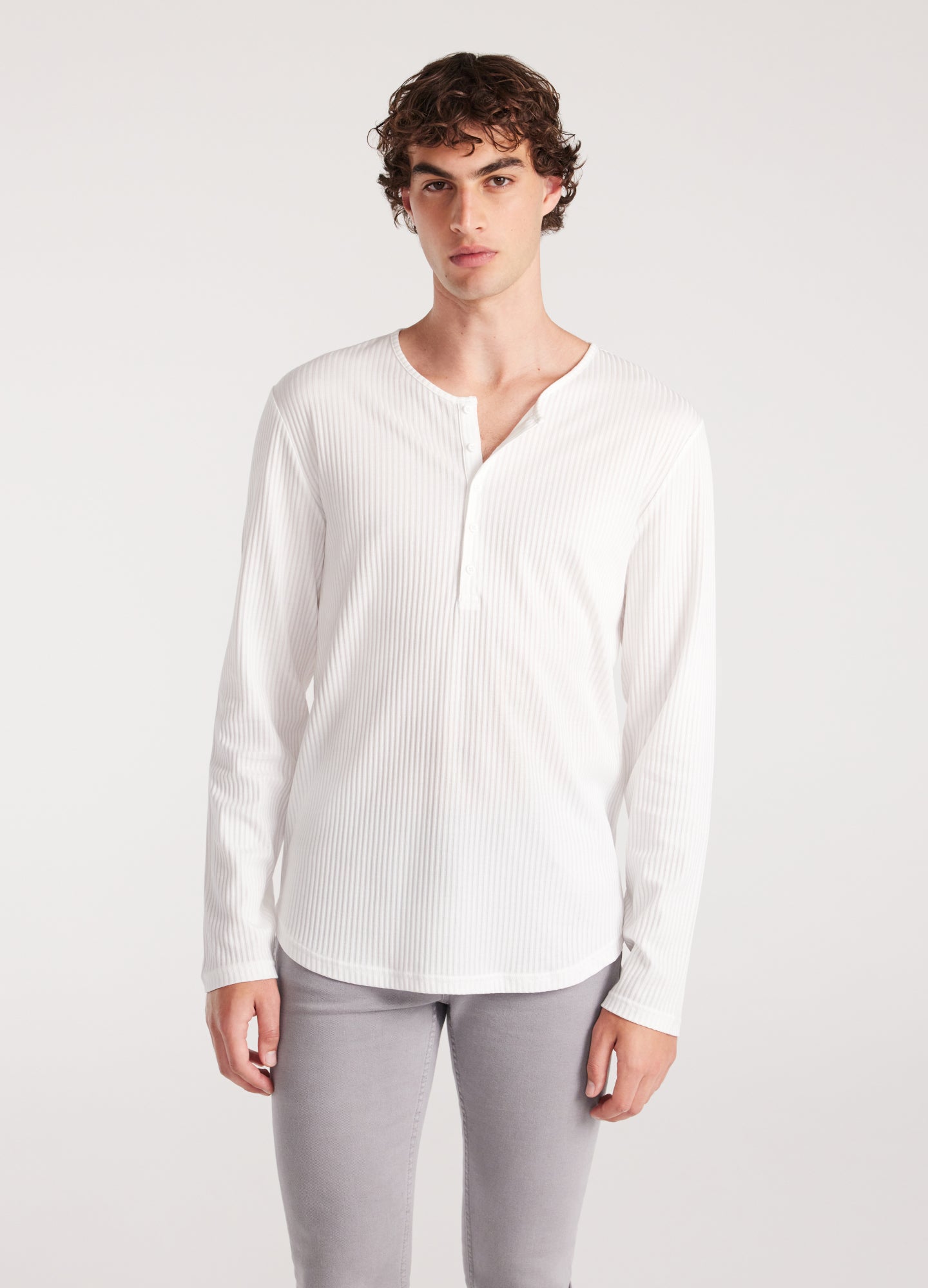 Long Sleeve Ribbed Henley Top Off White