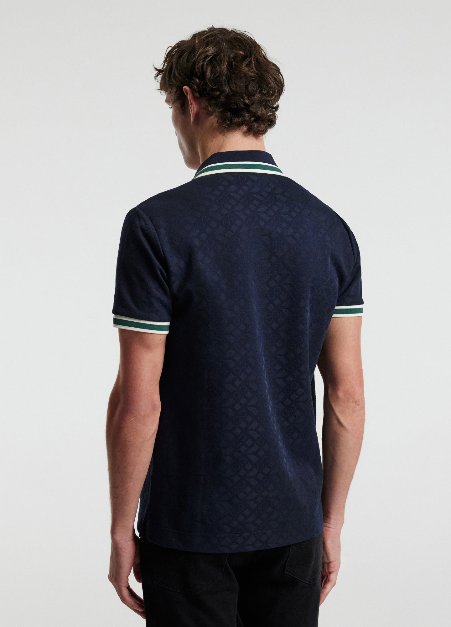 Striped Trim Monogram Polo Navy