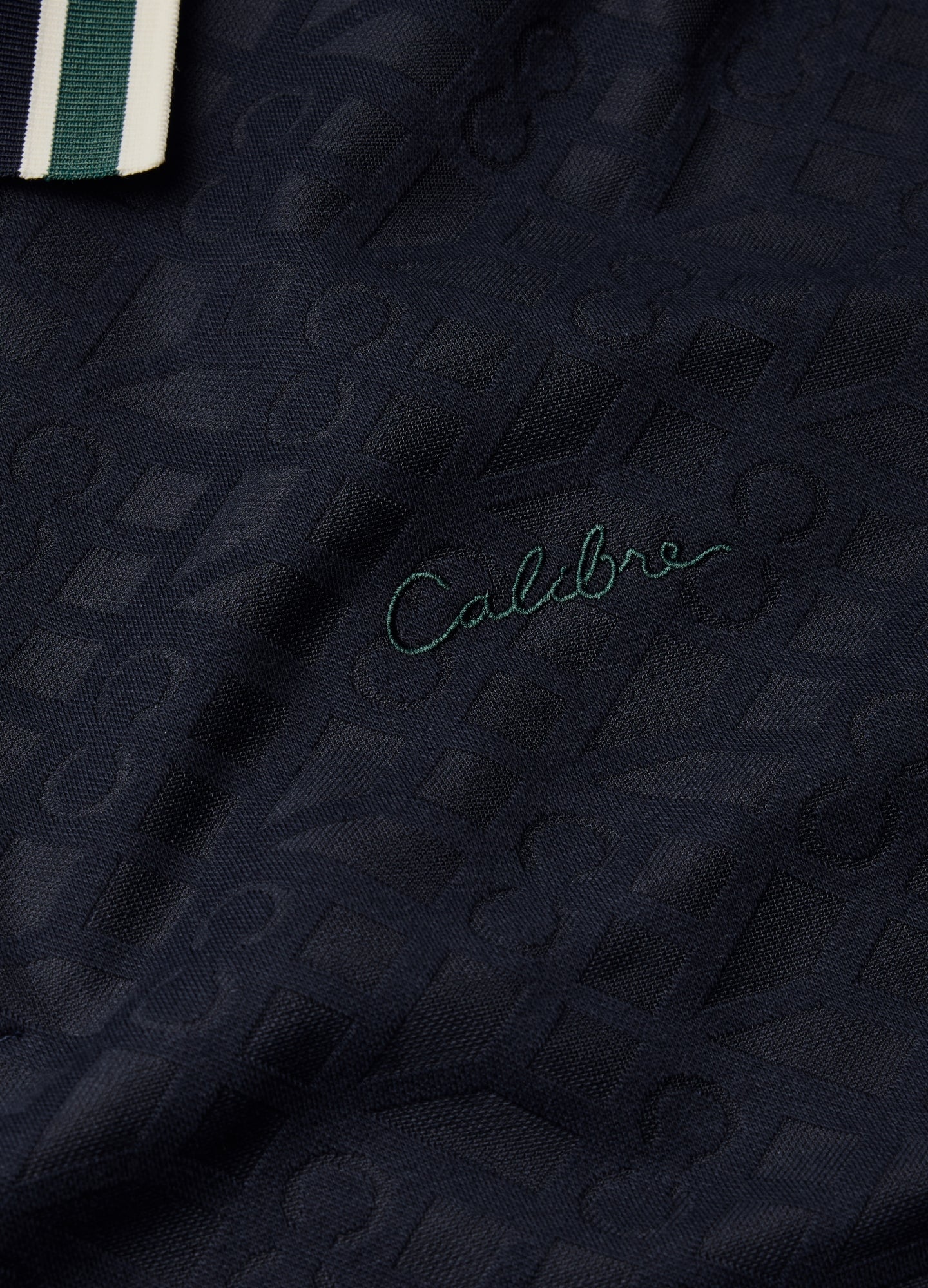 Striped Trim Monogram Polo Navy
