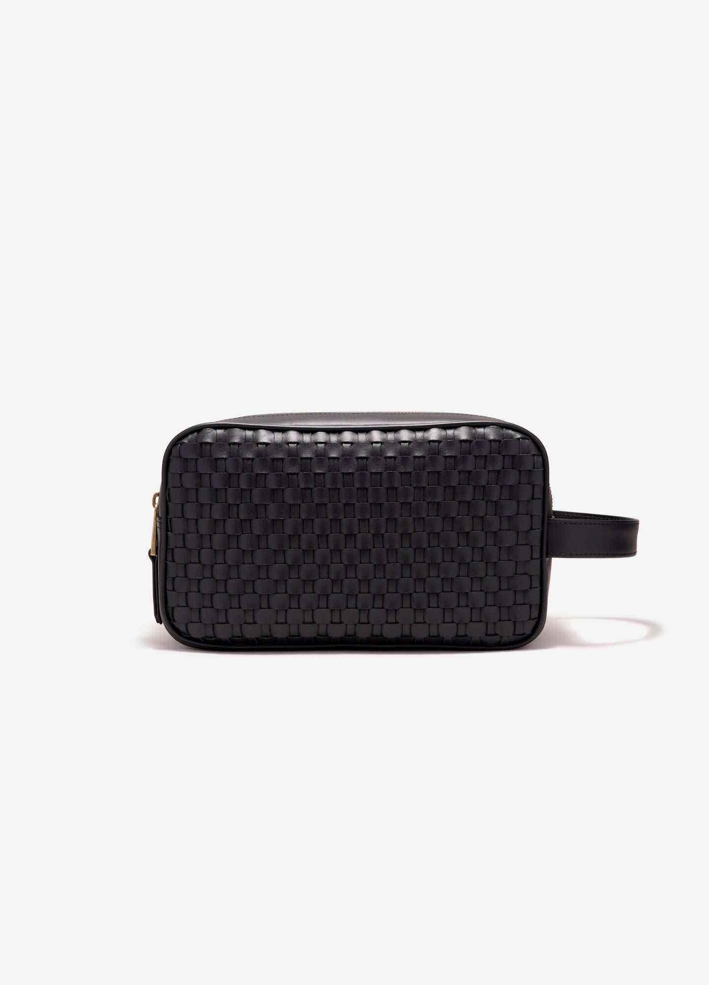 Woven Leather Wash Bag Black