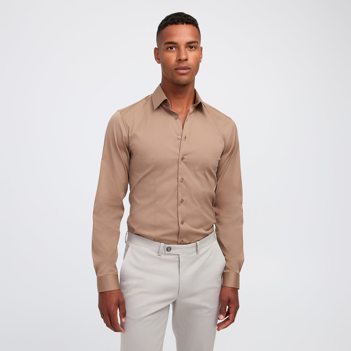 Stretch Cotton Poplin Shirt Camel