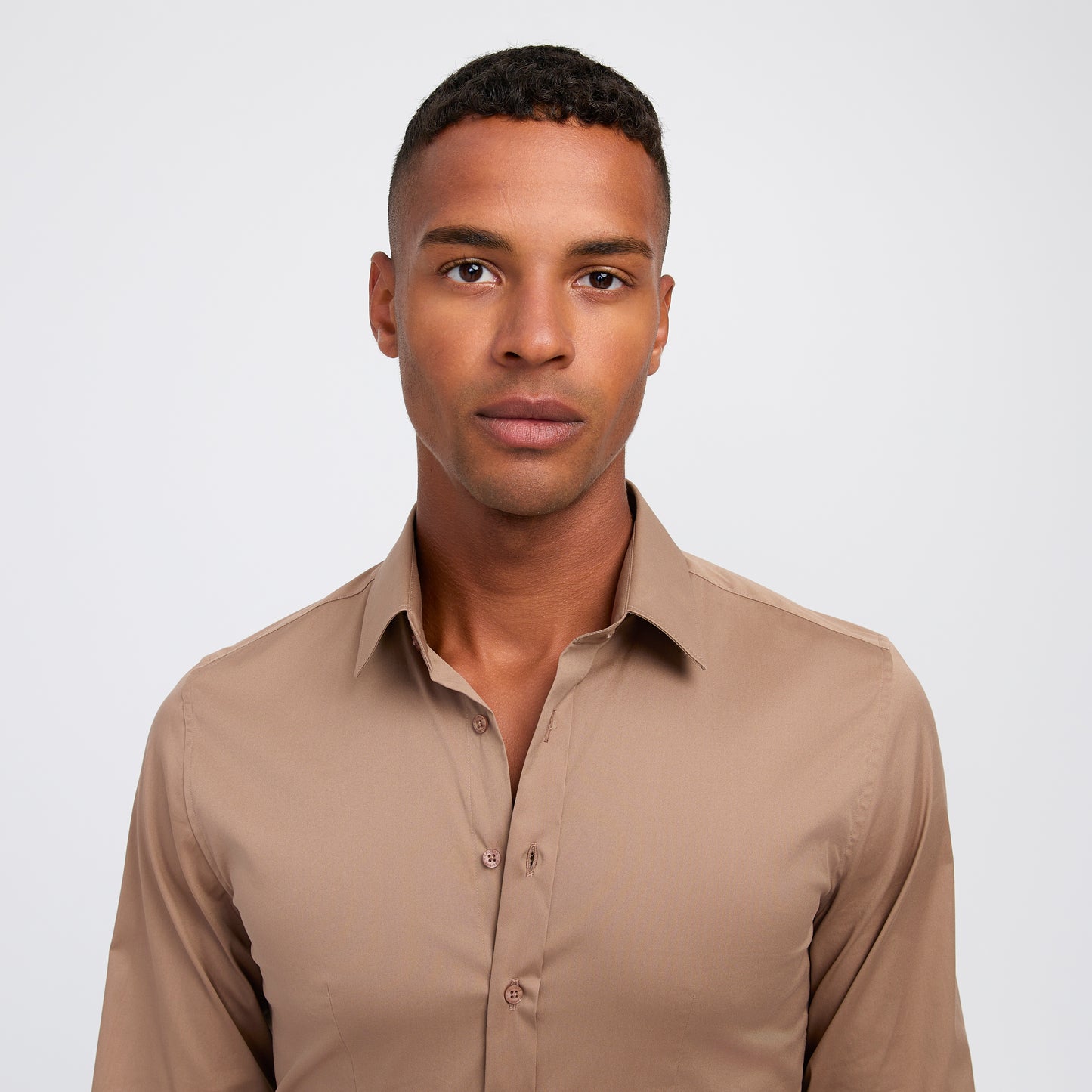 Stretch Cotton Poplin Shirt Camel
