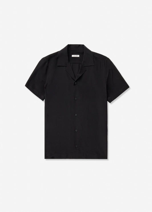 Camp Collar Silk Short Sleeve Shirt Black