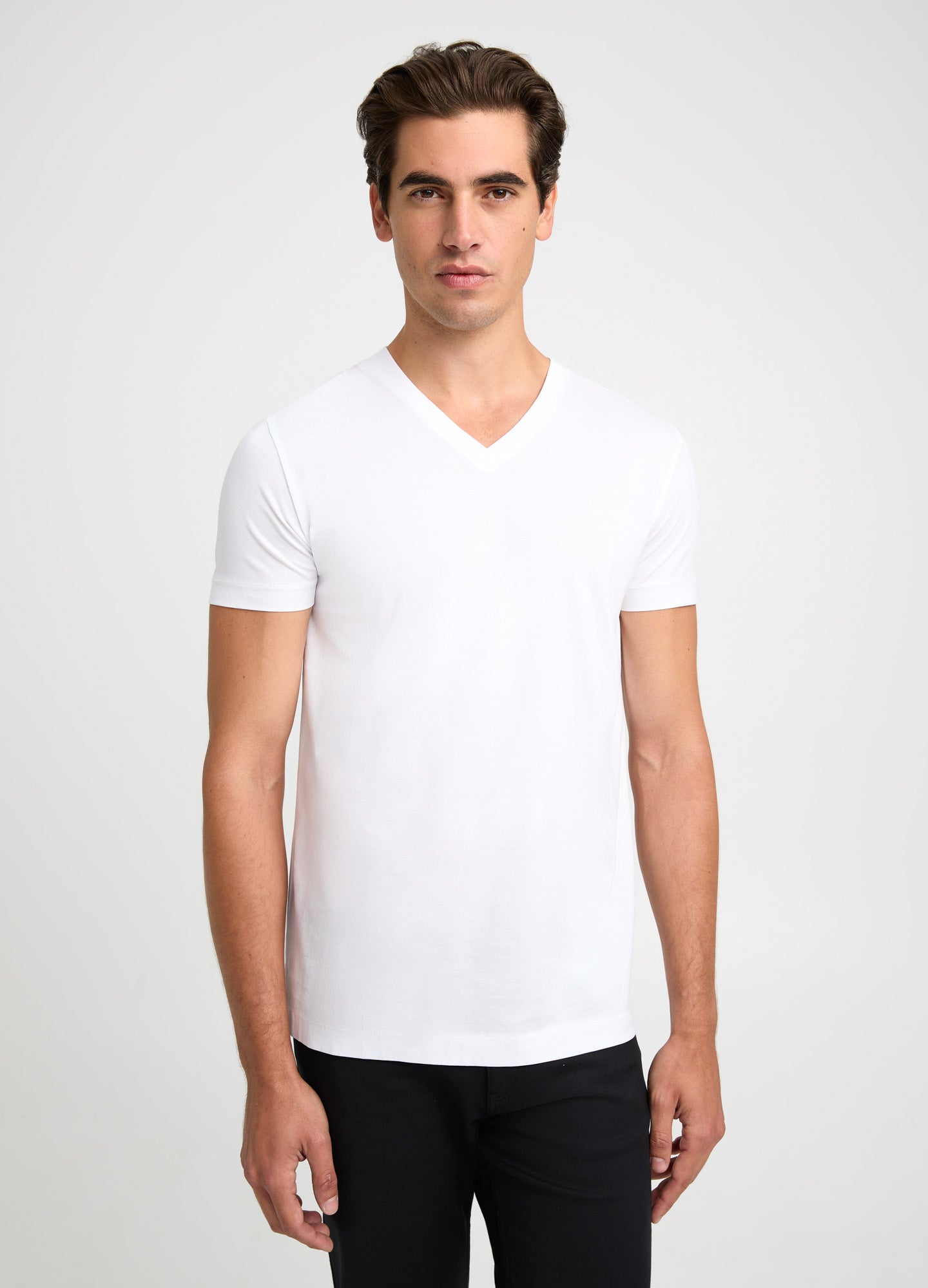 Mercerised Cotton Jersey V Neck T-shirt White