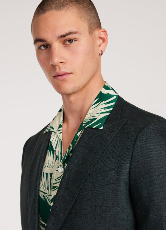 Silk Linen Blazer Dark Green