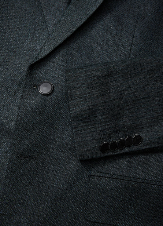 Silk Linen Blazer Dark Green