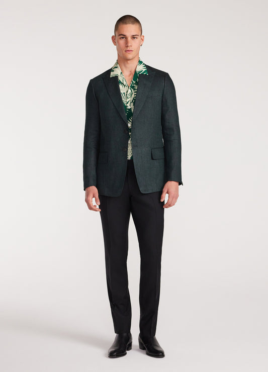 Silk Linen Blazer Dark Green
