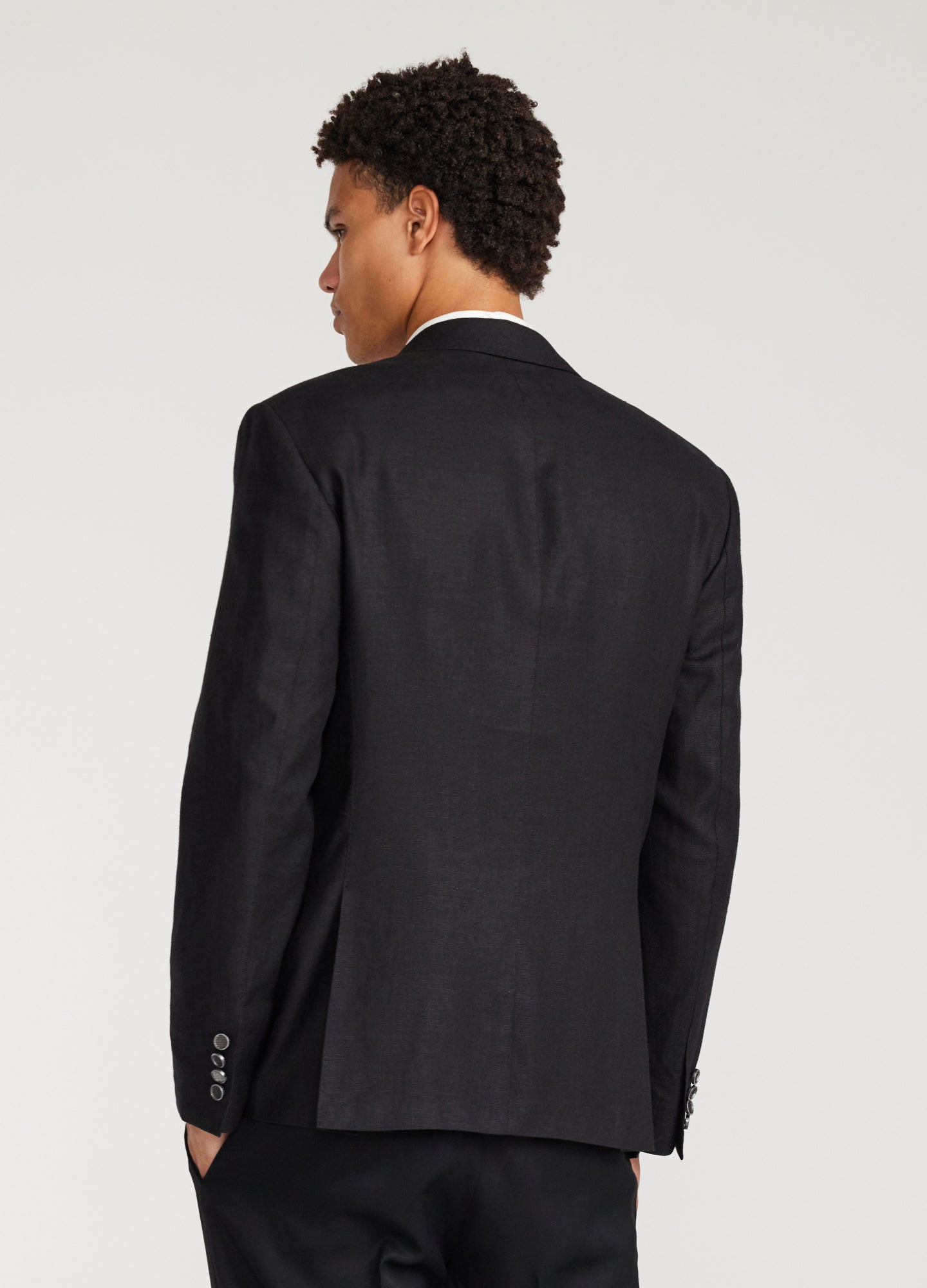 Linen Wool Hopsack Blazer Black