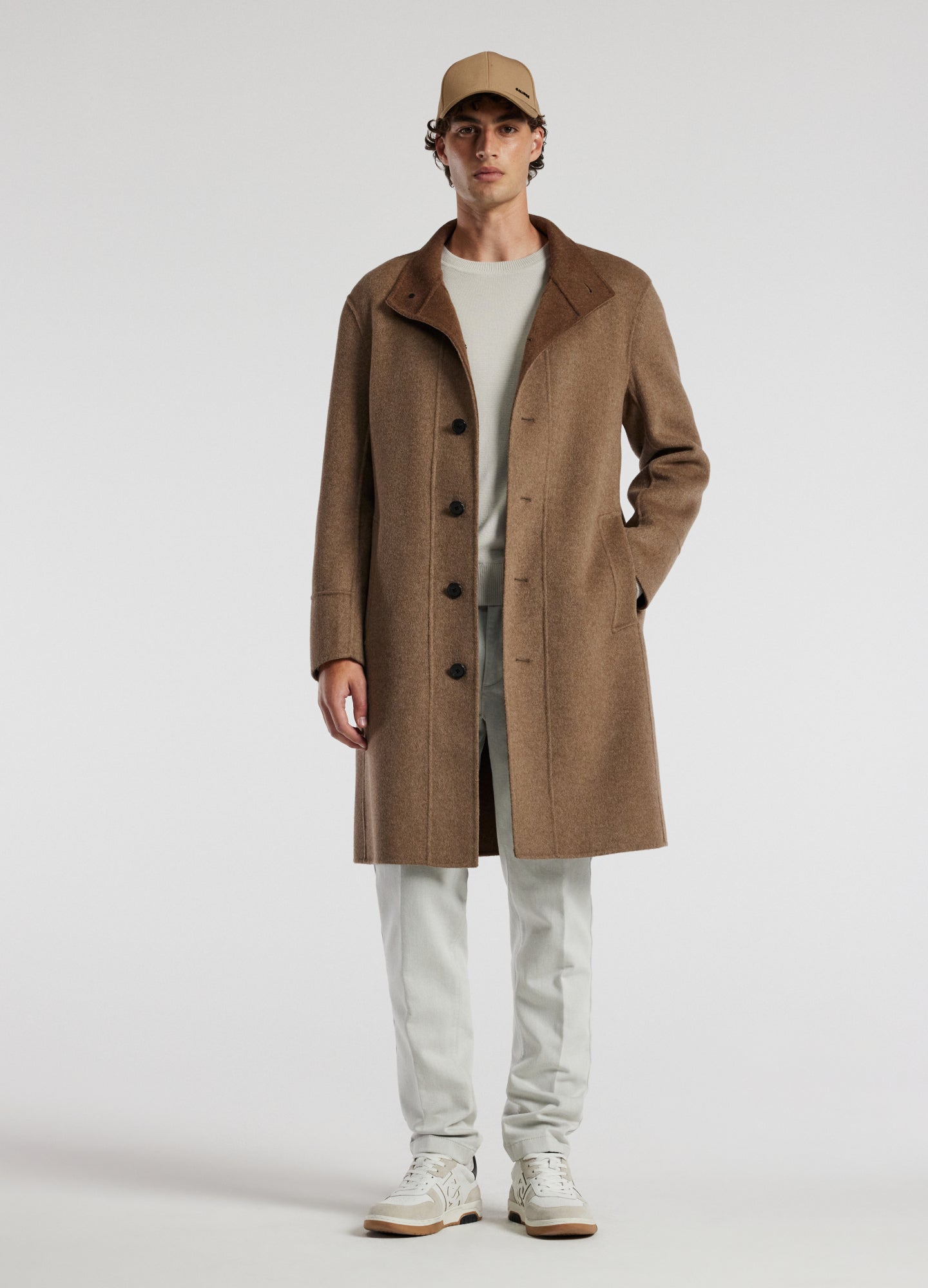 Double Face Funnel Neck Coat Beige Combo