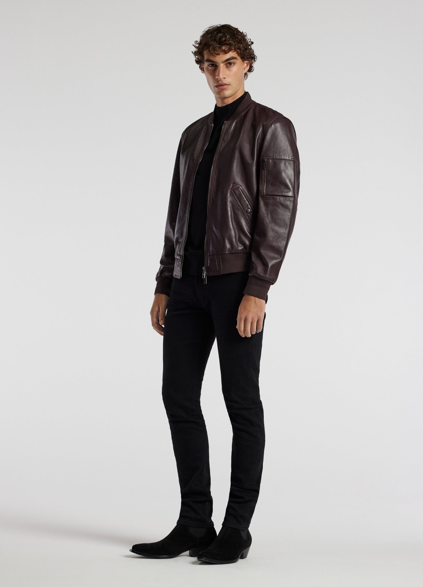 Leather Bomber Jacket Wine