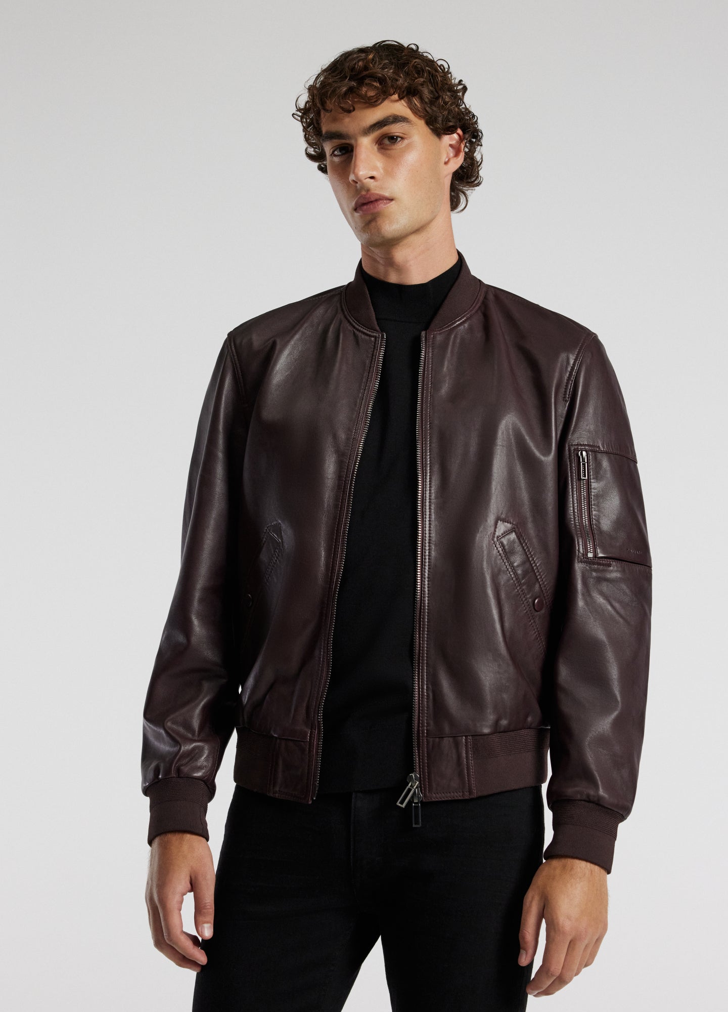 Leather Bomber Jacket Wine