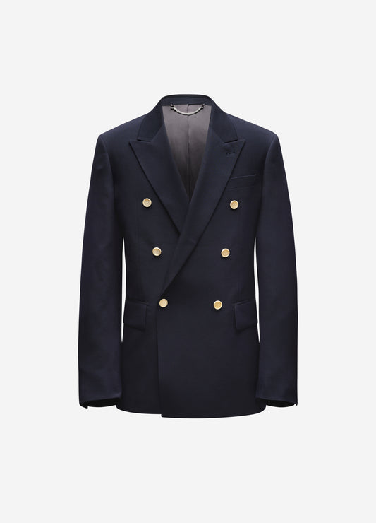 Wool Double Breasted Blazer Navy Dark