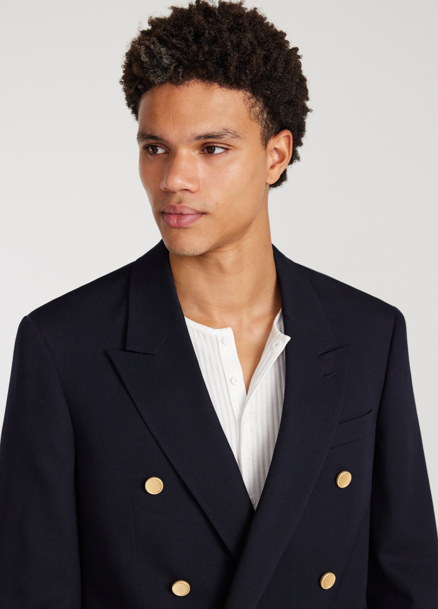 Wool Double Breasted Blazer Navy Dark