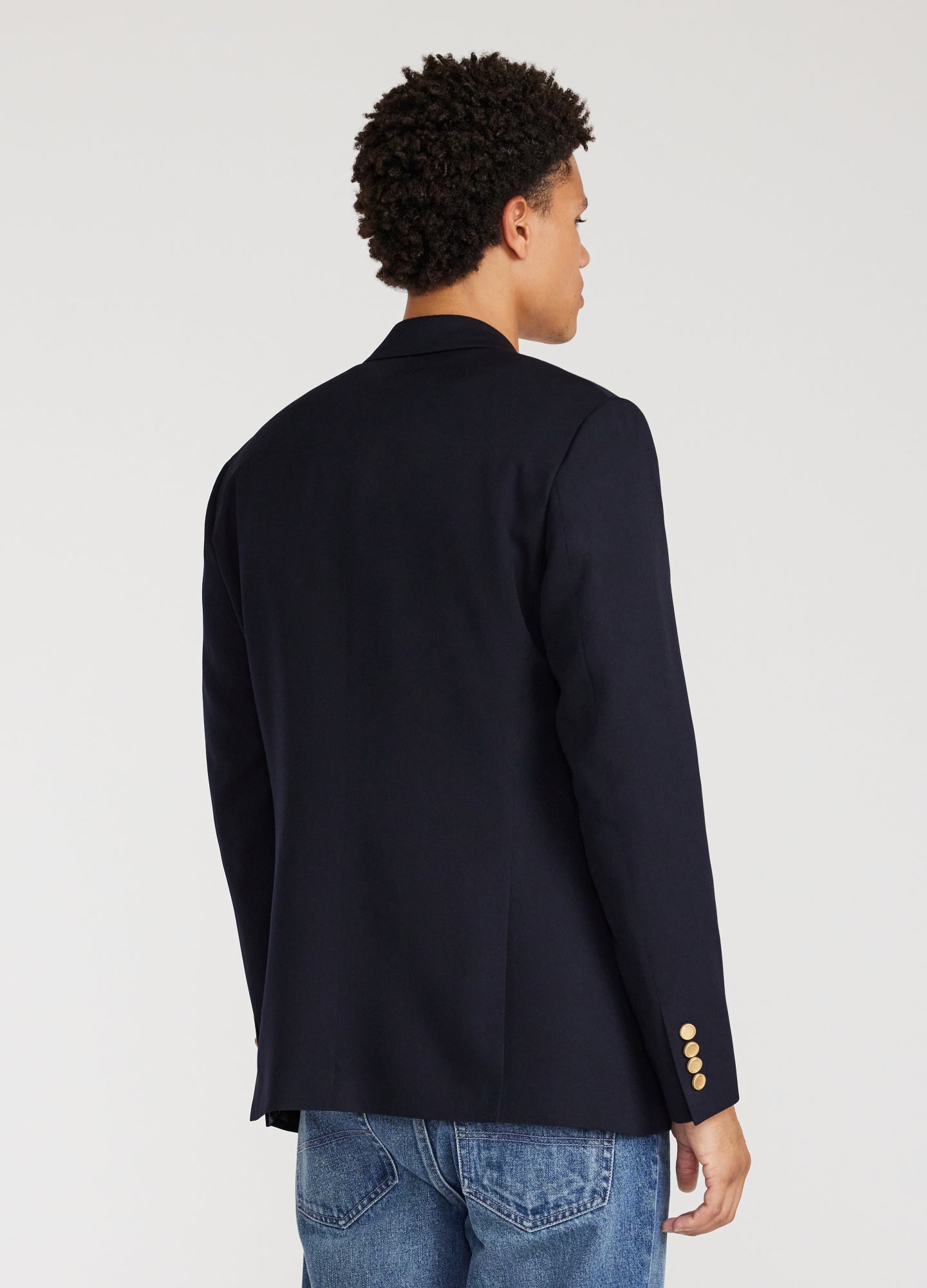 Wool Double Breasted Blazer Navy Dark