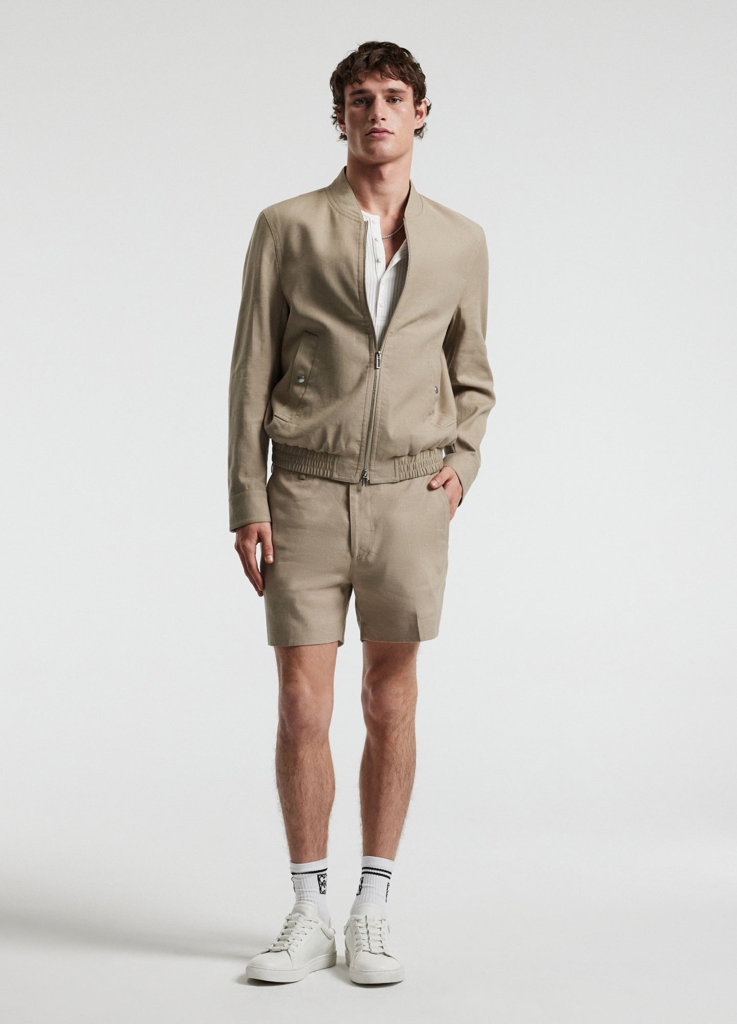 Linen Cotton Crepe Bomber Walnut