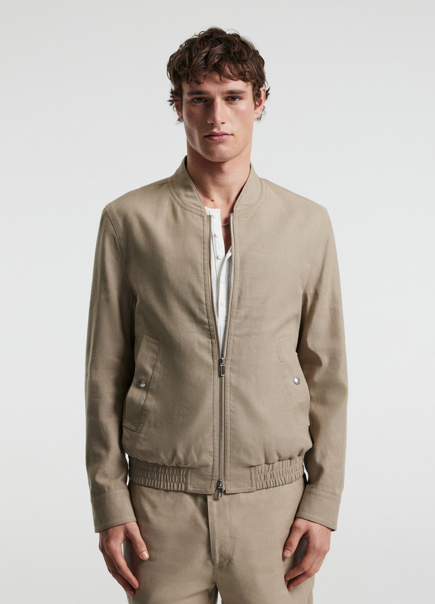 Linen Cotton Crepe Bomber Walnut