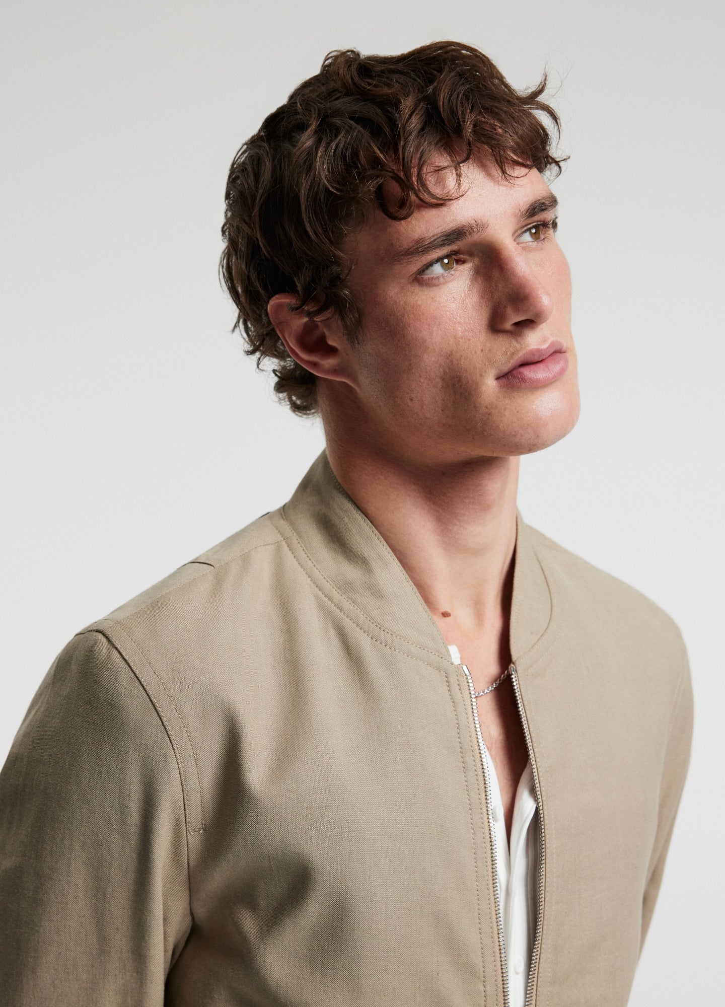Linen Cotton Crepe Bomber Walnut