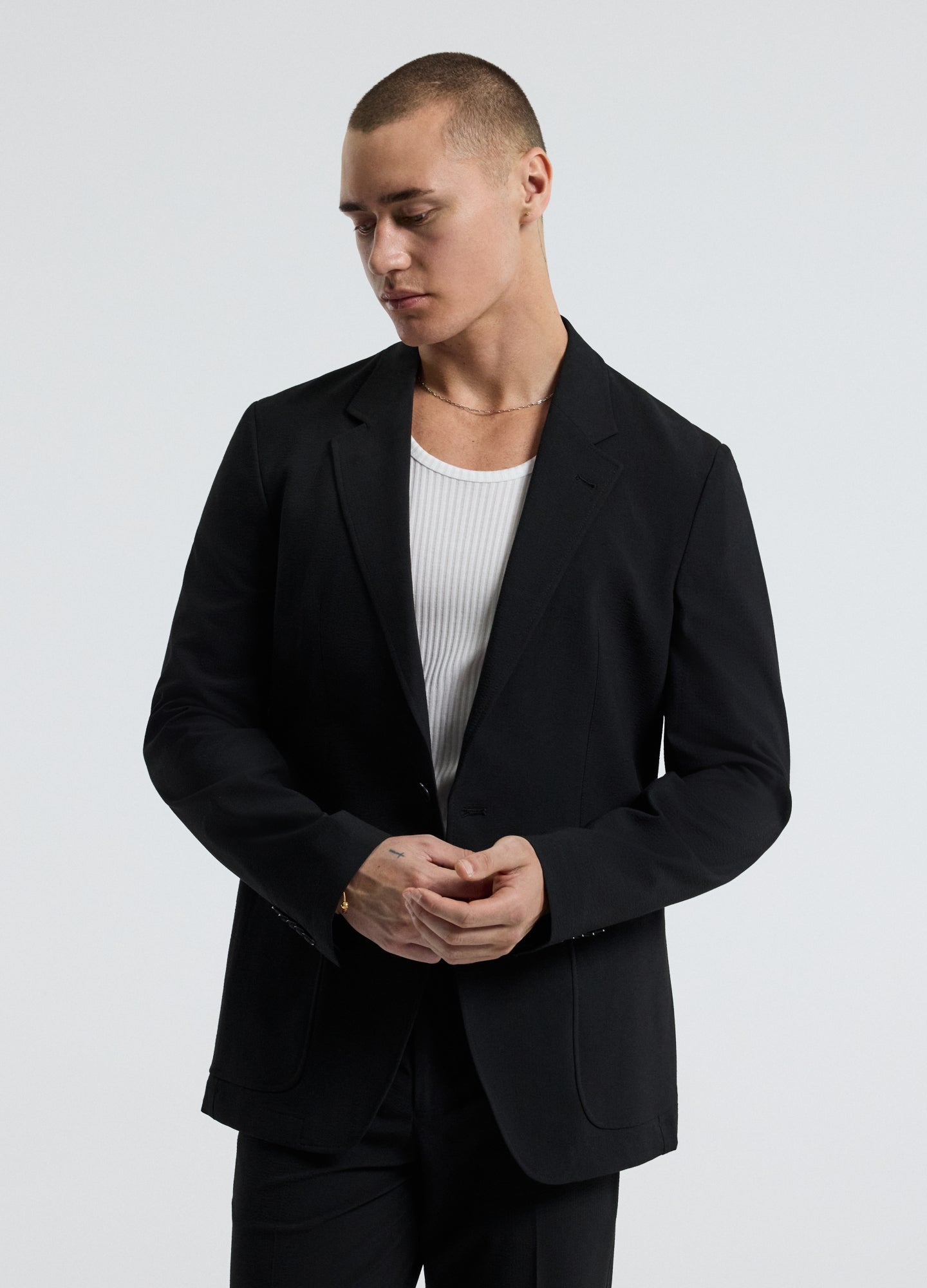 Tech Seersucker Blazer Black