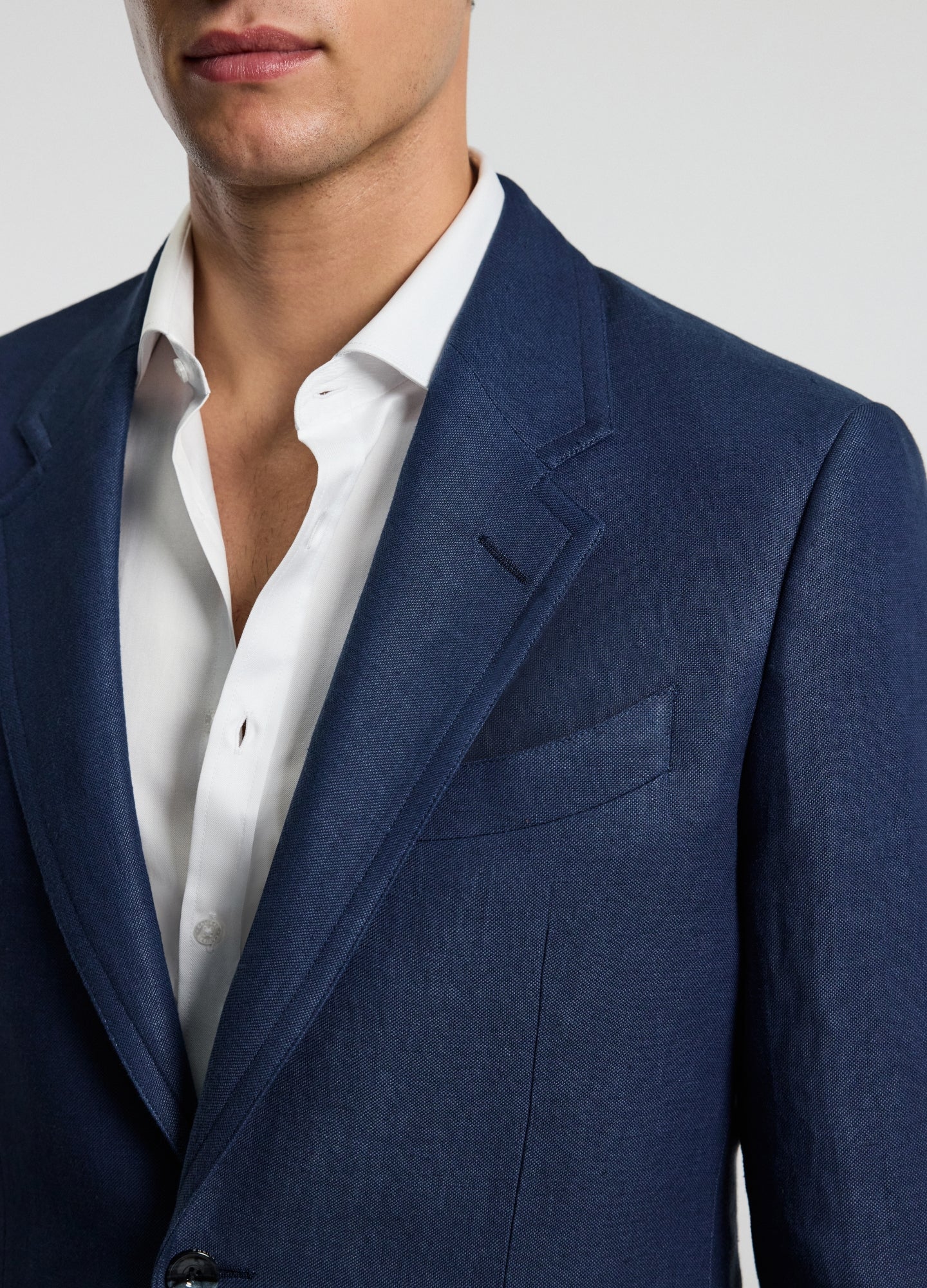 Textured Linen Blend Blazer Denim Blue