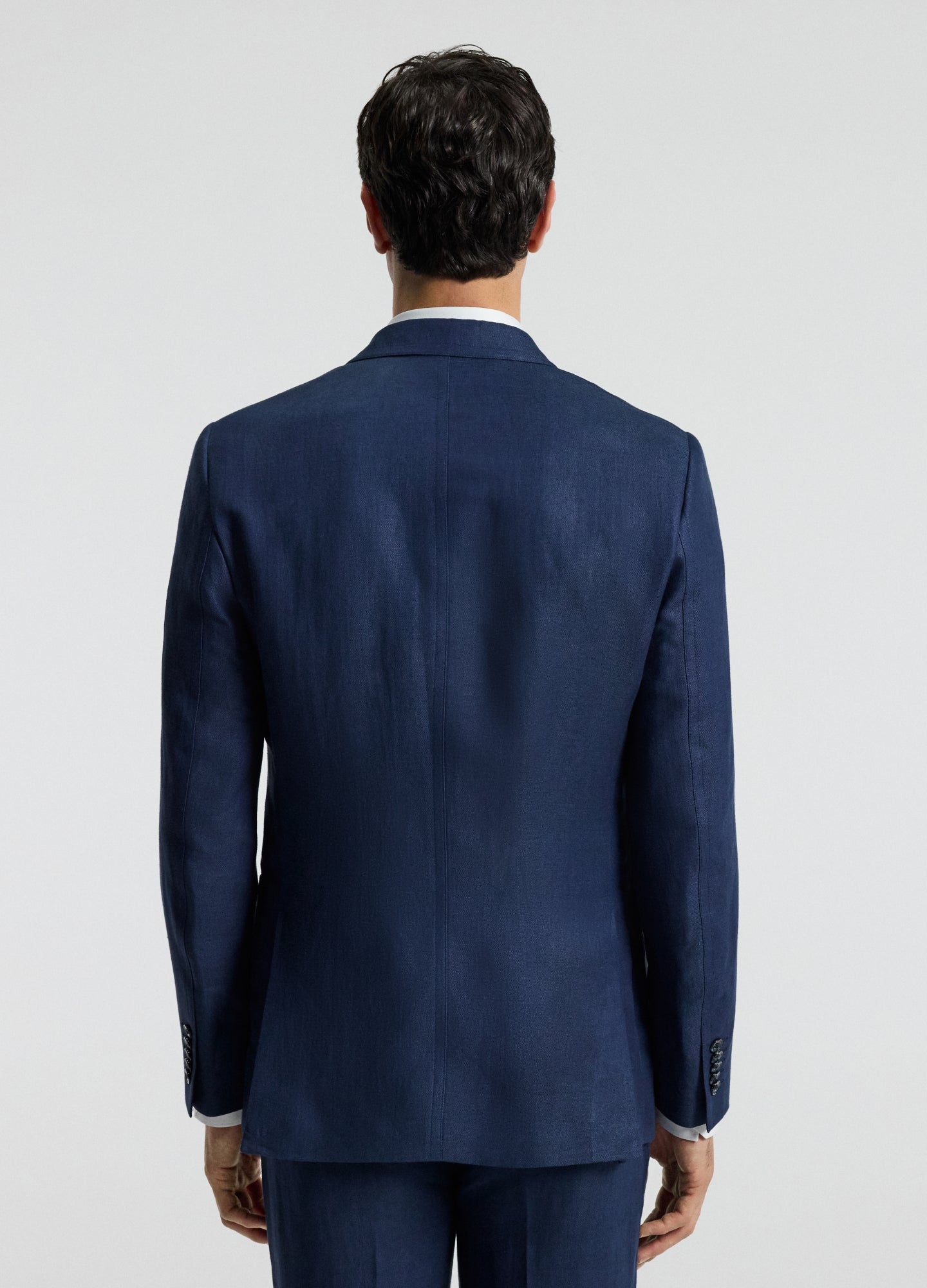 Textured Linen Blend Blazer Denim Blue
