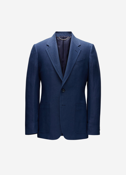 Textured Linen Blend Blazer Denim Blue