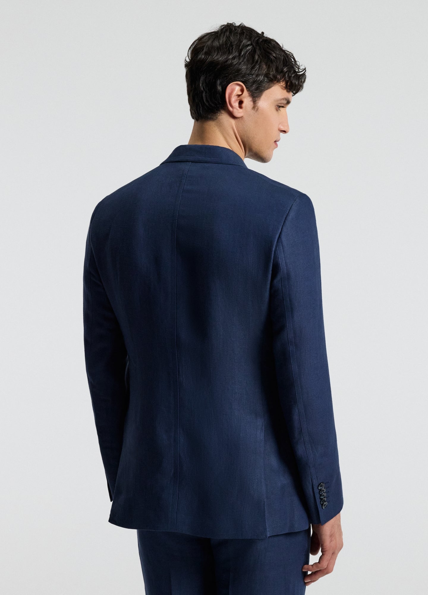 Textured Linen Blend Blazer Denim Blue