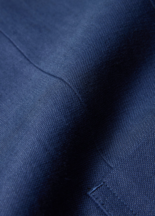 Textured Linen Blend Blazer Denim Blue