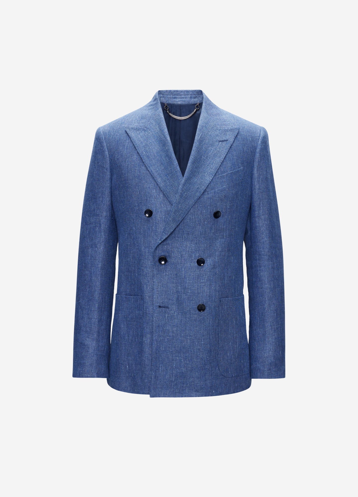 Linen Lyocell Twill Double-Breasted Blazer Blue
