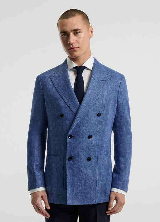 Linen Lyocell Twill Double-Breasted Blazer Blue