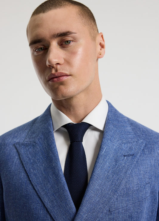 Linen Lyocell Twill Double-Breasted Blazer Blue
