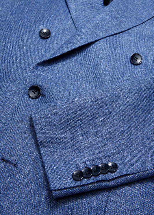 Linen Lyocell Twill Double-Breasted Blazer Blue