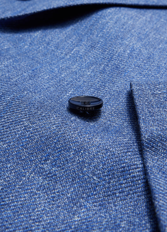 Linen Lyocell Twill Double-Breasted Blazer Blue