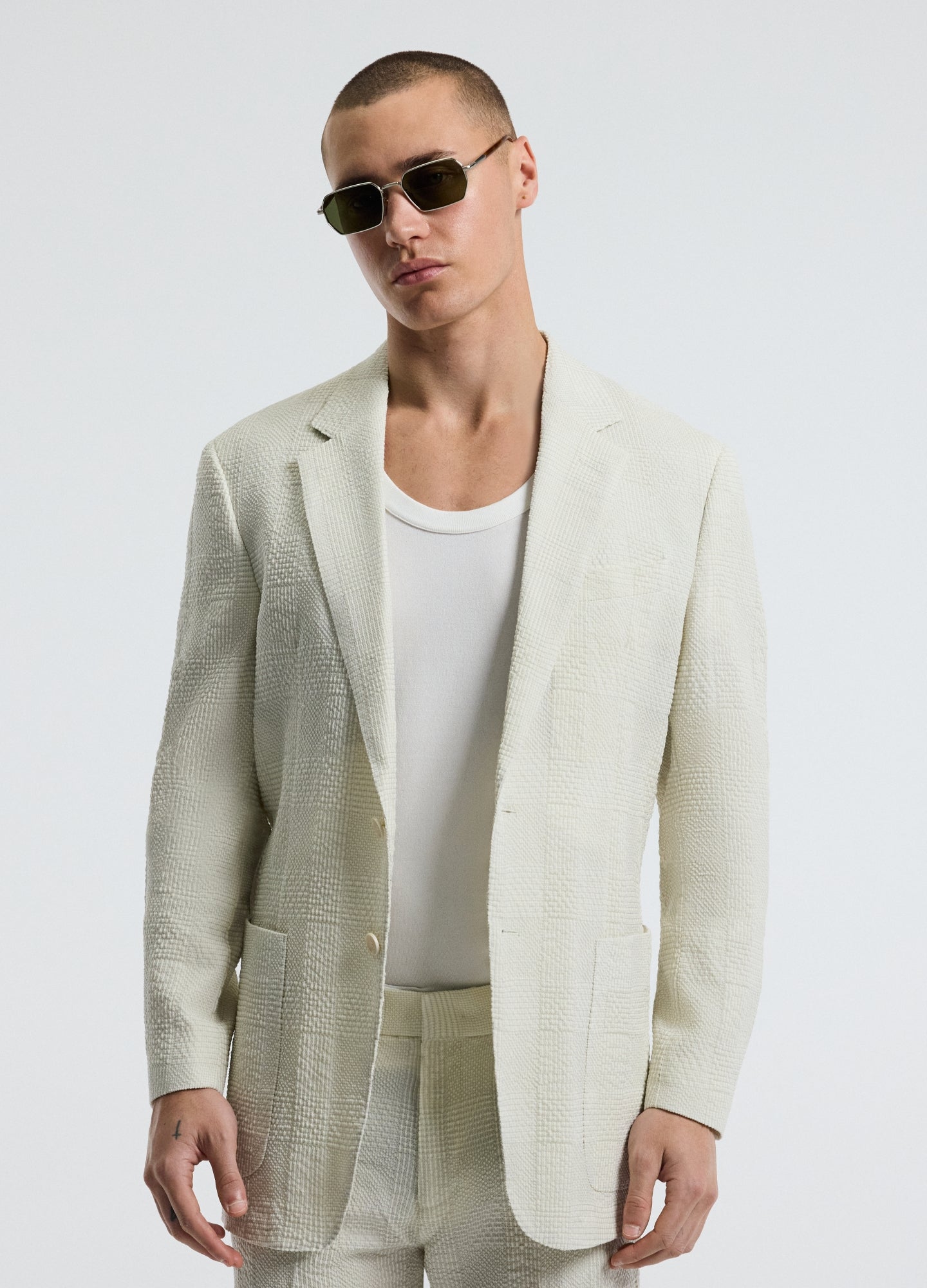 Seersucker Check Blazer Stone