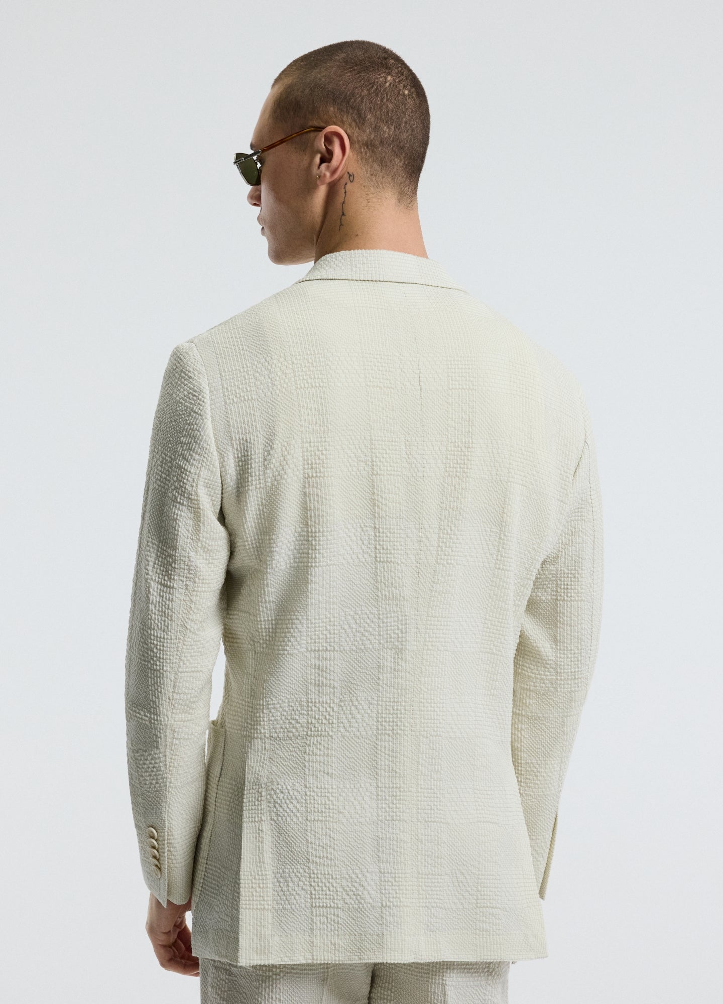 Seersucker Check Blazer Stone