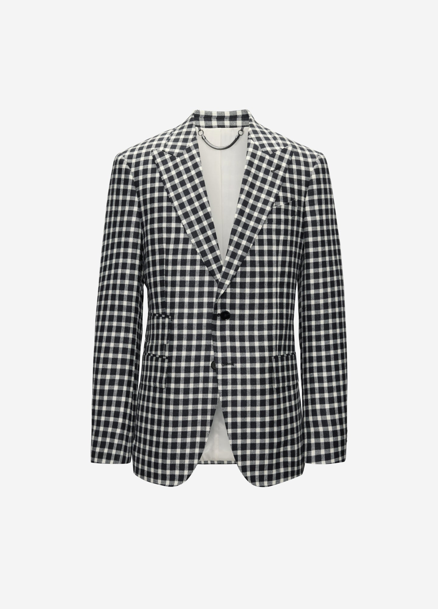 Wool Silk Linen Check Blazer Black